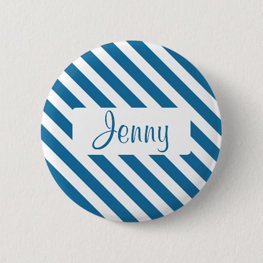 Badge Rond 5 Cm Rayure bleue nommée personnalisée (Devant)