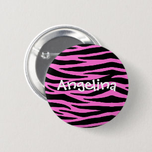 Badge Rond 5 Cm Rayures de peau de zèbre rose bouton