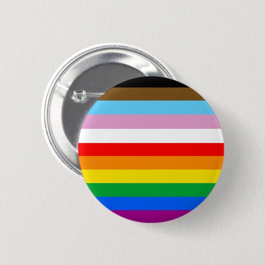 Badge Rond 5 Cm Rayures du drapeau de progrès LGBTQ+ (Devant & derrière)