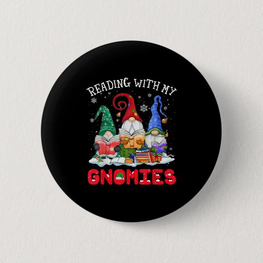 Badge Rond 5 Cm Reading With My Gnomies Christmas Funny Gnomes Rea (Devant)