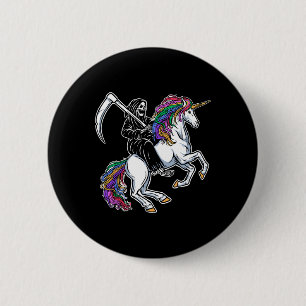 Badge Rond 5 Cm Reaper équitation Unicorn arc en ciel Squelette Ha
