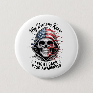 Badge Rond 5 Cm Reaper Ptsd Mes Démons Savent Que Je Lutte Contre