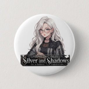 Badge Rond 5 Cm Rebelle Chic Urbain Fille Anime Argent et Ombres M
