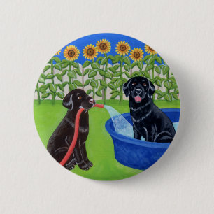 Badge Rond 5 Cm Réception au bord de la piscine drôle Labradors
