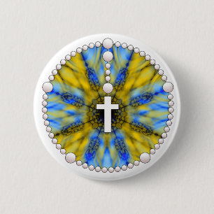 Badge Rond 5 Cm Receveur bleu et jaune de rêve de chapelet