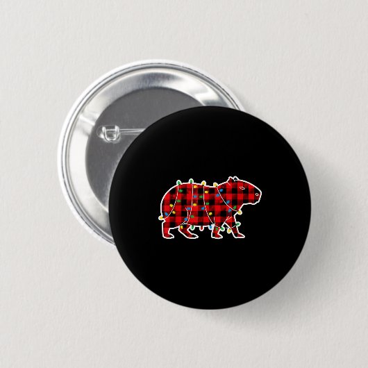 Badge Rond 5 Cm Red And Black Buffalo Plaid Capybara Christmas Lig (Devant & derrière)