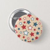 Badge Rond 5 Cm Red and Blue Stars, 4th of July, Beige Background (Devant & derrière)