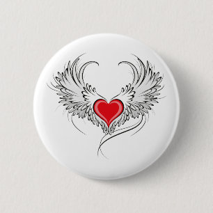 Badge Rond 5 Cm Red Angel Coeur avec ailes