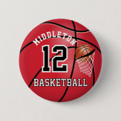 Badge Rond 5 Cm Red Basketball 🏀 et Hoop | Texte do-it-yourself (Devant)