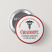 Badge Rond 5 Cm Red Black Médicale School Graduation Keepsaké (Devant & derrière)