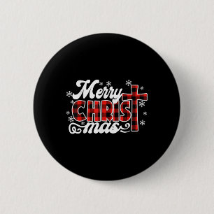 Badge Rond 5 Cm Red Buffalo Plaid Cross Joyeux Noël Vintage Xm