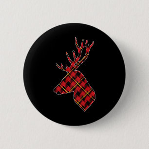 Badge Rond 5 Cm Red Buffalo Plaid Deer Reinder Head Christmas Hun