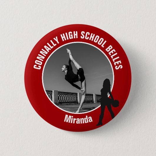 Badge Rond 5 Cm Red Drill Team Photo High School Dancer (Devant)