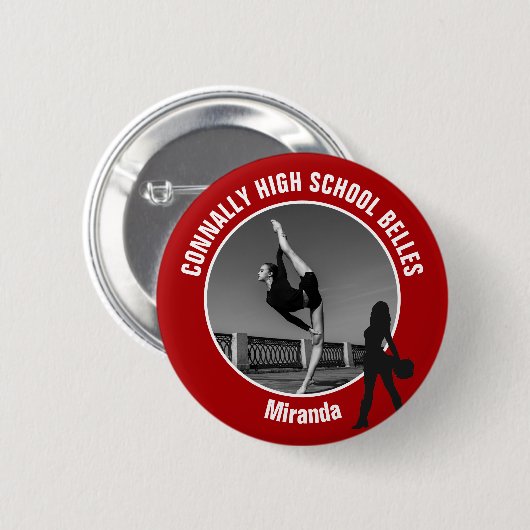 Badge Rond 5 Cm Red Drill Team Photo High School Dancer (Devant & derrière)