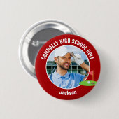 Badge Rond 5 Cm Red Golfer Photo High School Golf Team (Devant & derrière)