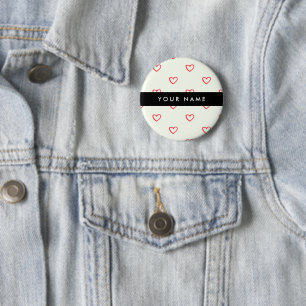 Badge Rond 5 Cm Red Hearts Motif, Amour, Votre Nom, Personnaliser