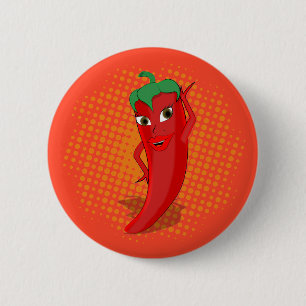 Badge Rond 5 Cm Red Hot Pepper Diva Orange Dot