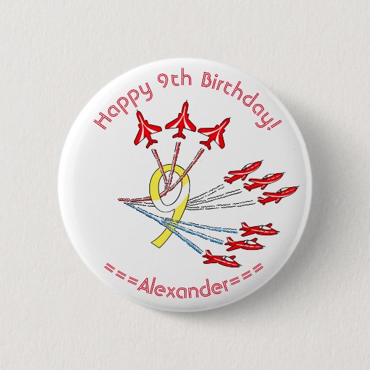 Badge Rond 5 Cm Red Jet Avions 9e insigne d'anniversaire (Devant)