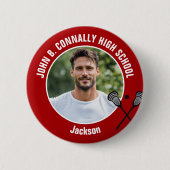 Badge Rond 5 Cm Red Lacrosse Player Photo High School Spirit (Devant)