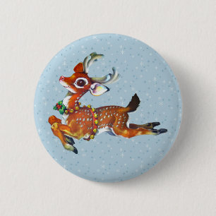 Badge Rond 5 Cm Red Nose Reindeer Art Vintage