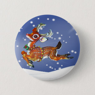 Badge Rond 5 Cm Red Nose Reindeer Art Vintage