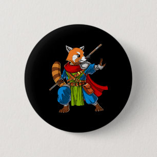 Badge Rond 5 Cm Red Panda Bear Ninja Samurai Warrior Funny Kung Fu