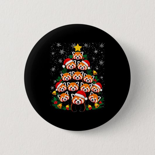 Badge Rond 5 Cm Red Panda Christmas Tree Funny Animal (Devant)