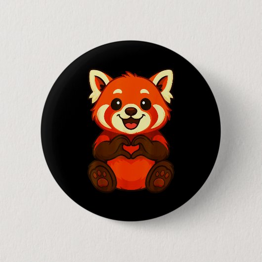 Badge Rond 5 Cm Red Panda Doing Heart With Hands Valentines Day (Devant)