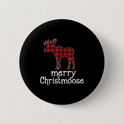 Badge Rond 5 Cm Red Plaid Merry Christmoose Christmas Moose Lovers (Devant)