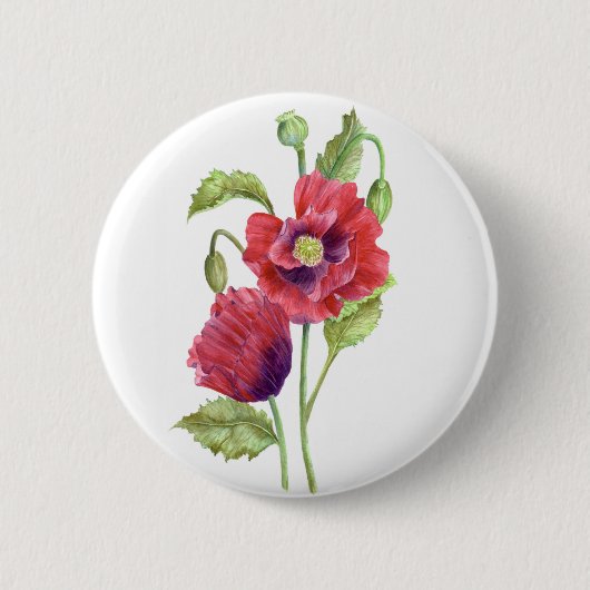 Badge Rond 5 Cm Red Poppies Floral Art (Devant)
