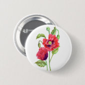 Badge Rond 5 Cm Red Poppies Floral Art (Devant & derrière)