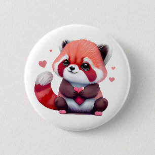 Badge Rond 5 Cm Red Raccoon Valentine