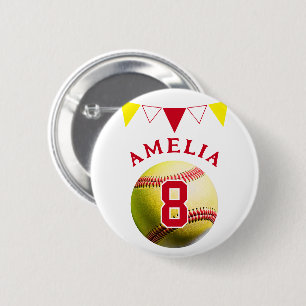 Badge Rond 5 Cm Red Softball Ball Bunting drapeaux Anniversaire de
