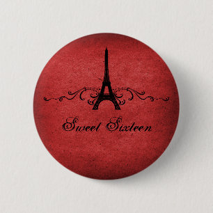 Badge Rond 5 Cm Red Vintage French Flourish Sweet 16 Button