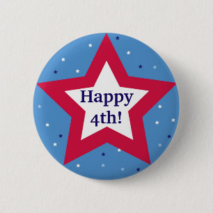 Badge Rond 5 Cm Red white star Happy 4th Independence Day custom
