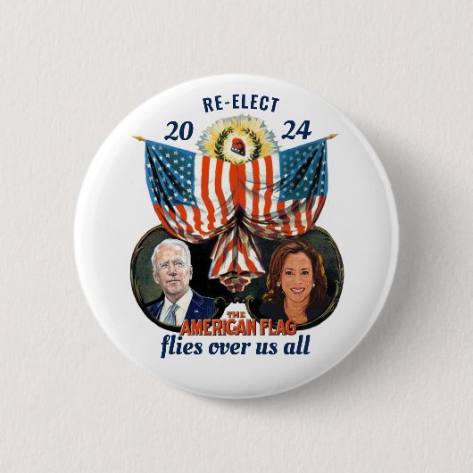 Badge Rond 5 Cm Réélire Biden Harris 2024 (Devant)