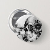 Badge Rond 5 Cm Réflexion. Crâne floral de paysage (Devant & derrière)