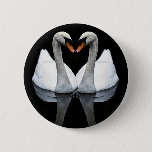 Badge Rond 5 Cm Réflexions de l'amour, forme de coeur, cygnes (Devant)
