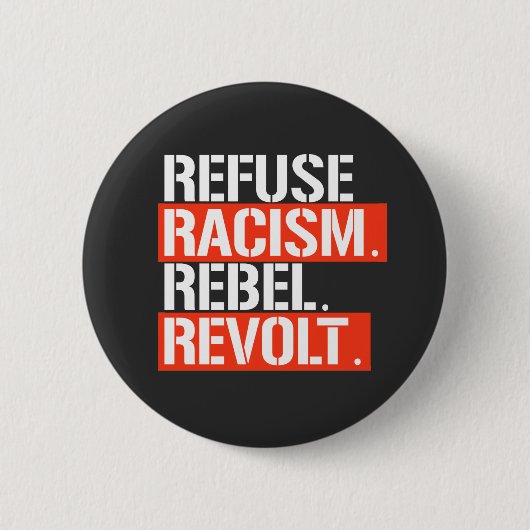 BADGE ROND 5 CM REFUSE RACISME RÉVOLTE REBEL (Devant)