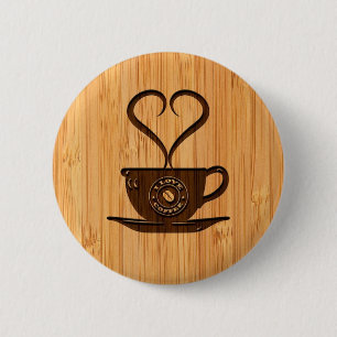 Badge Rond 5 Cm Regard en bambou et café mignon gravé d'amour d'