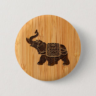 Badge Rond 5 Cm Regard en bambou et rétro éléphant thaïlandais
