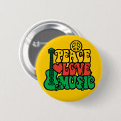 Badge Rond 5 Cm Reggae Peace Love Music (Devant & derrière)
