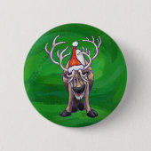 Badge Rond 5 Cm Reindees Noël Sur Vert (Devant)