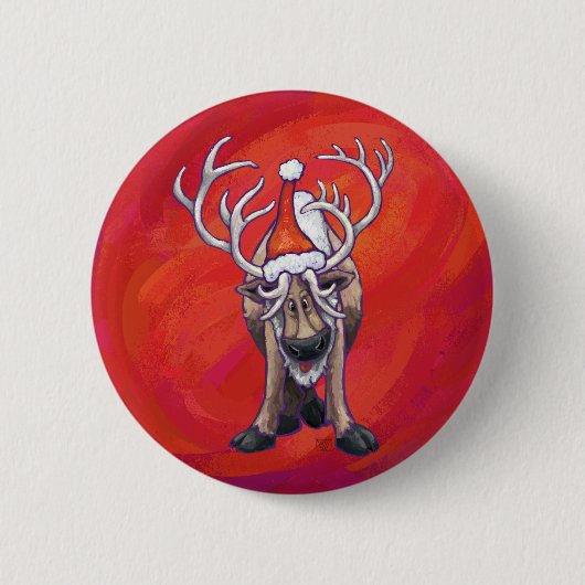 Badge Rond 5 Cm Reindees Noël Sur Vert (Devant)