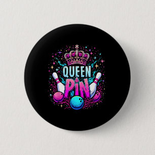 Badge Rond 5 Cm Reine Chemise à noeud Joueuse de quilles Ligue de