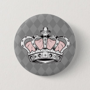 Badge Rond 5 Cm Reine Couronne Rose Glamour Royal Élégance Neutre