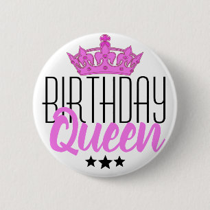 Badge Rond 5 Cm Reine d'anniversaire et Couronne rose