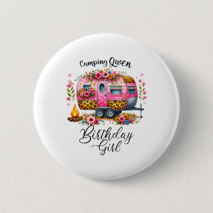 Badge Rond 5 Cm Reine de camping d'anniversaire Camp floral rose V