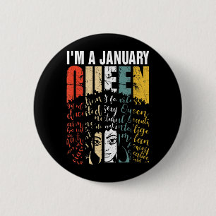 Badge Rond 5 Cm Reine de janvier anniversaire noir américain mélan