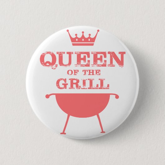 Badge Rond 5 Cm Reine Du Grill, Rose (Devant)
